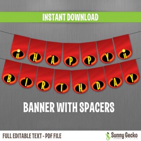 The Incredibles 2 Happy Birthday Banner with Spacers